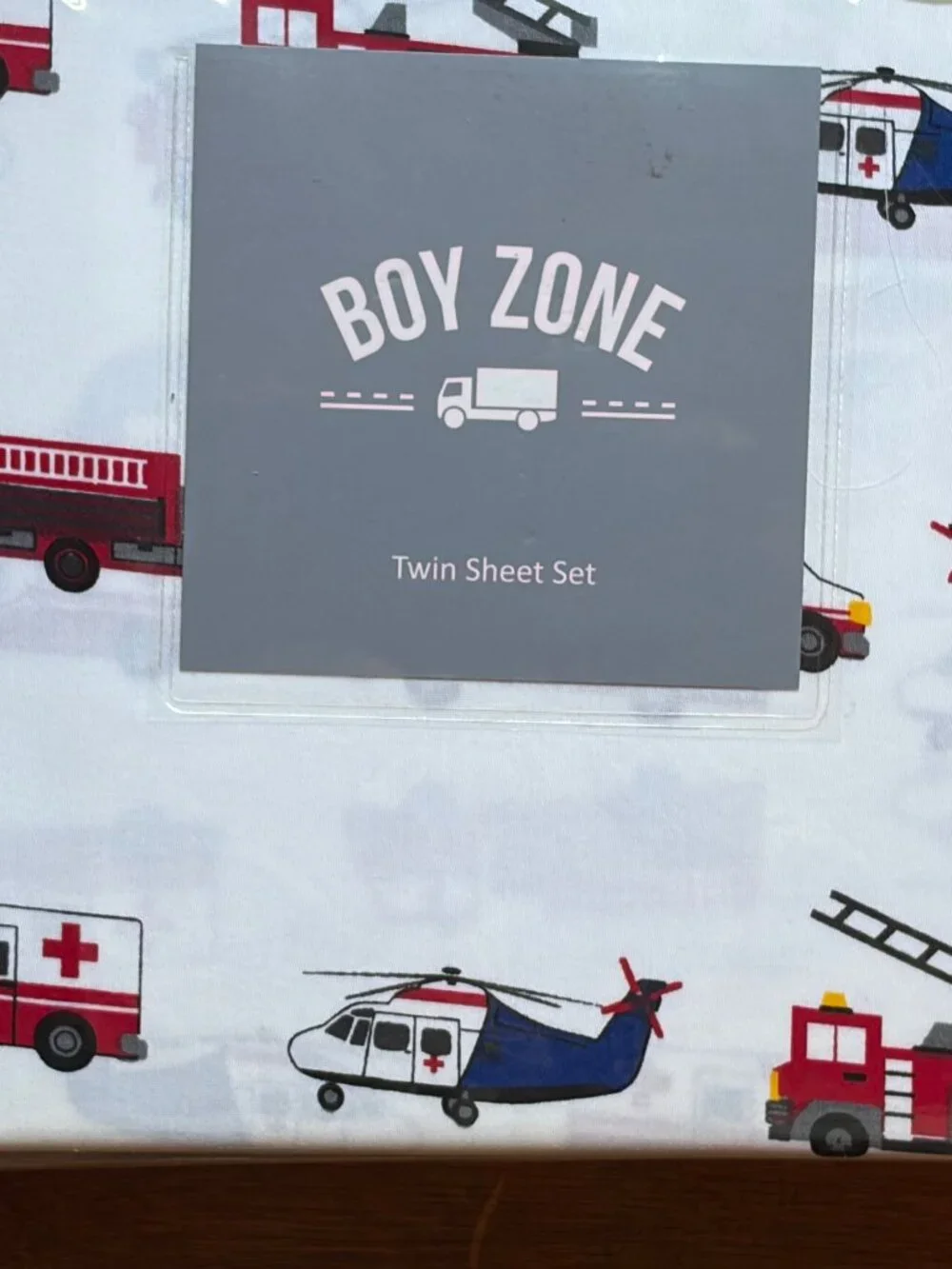 BOY ZONE TWIN Size Cotton Emergency Vehicles Sheet Set (fire truck helicopter)